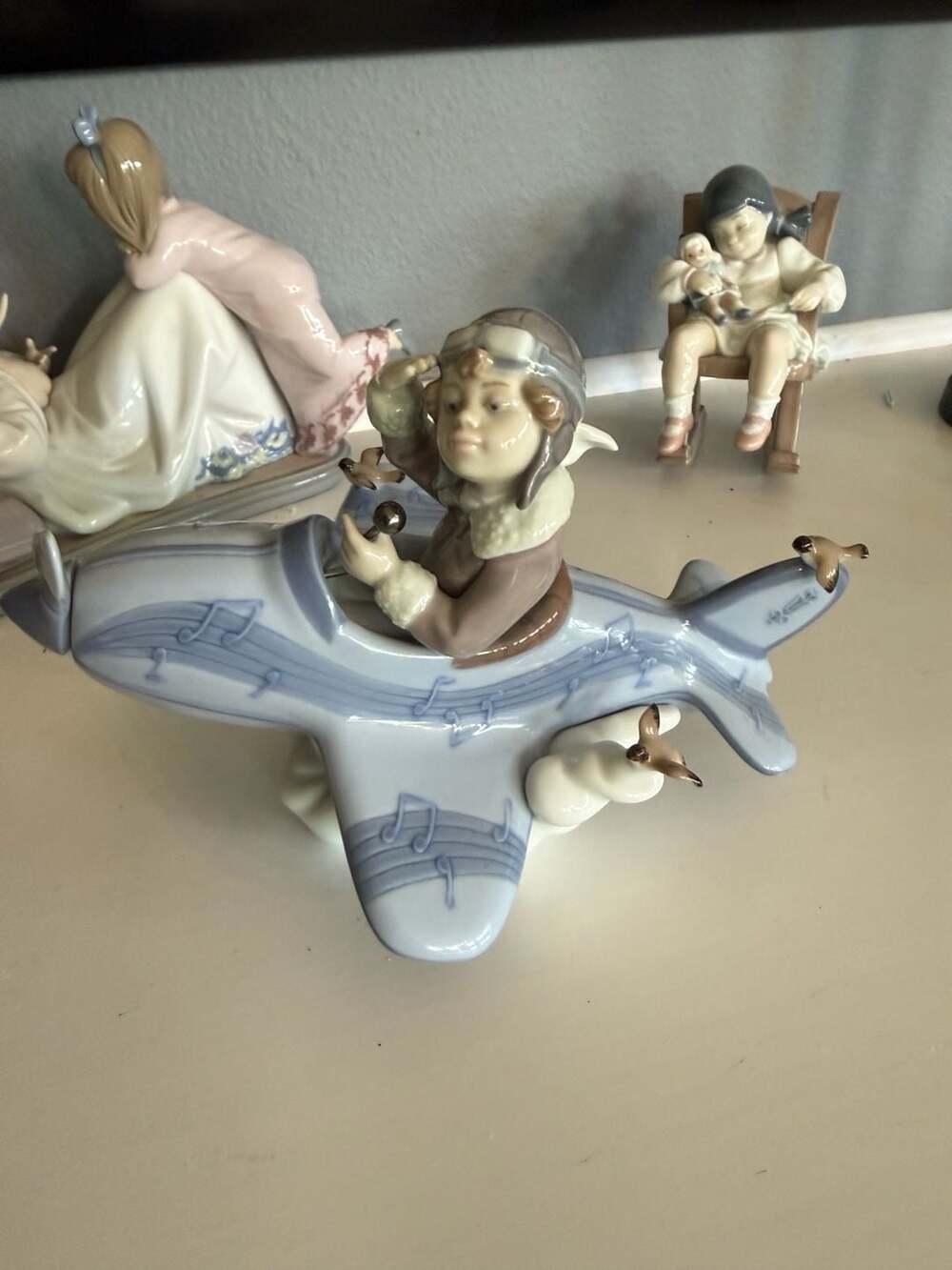Lladro Porcelain Figurine #5697 Pilot Boy with Airplane and Birds